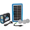 Blue-framed solar panel, black portable lamp with three LED bulbs and charging cable Item Picture